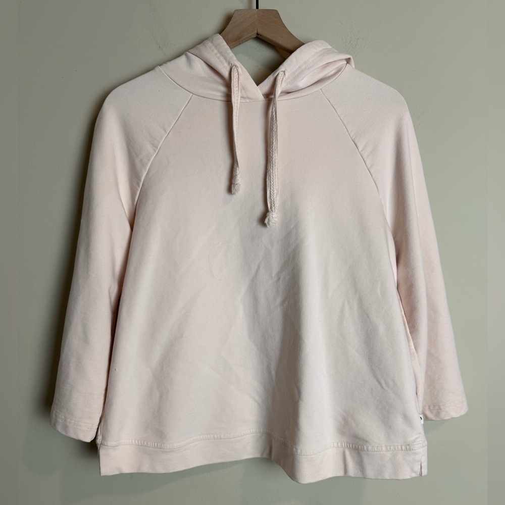 Pact Womens Organic Cotton 3/4 Sleeve Hooded Pullover Sweatshirt Small Pink